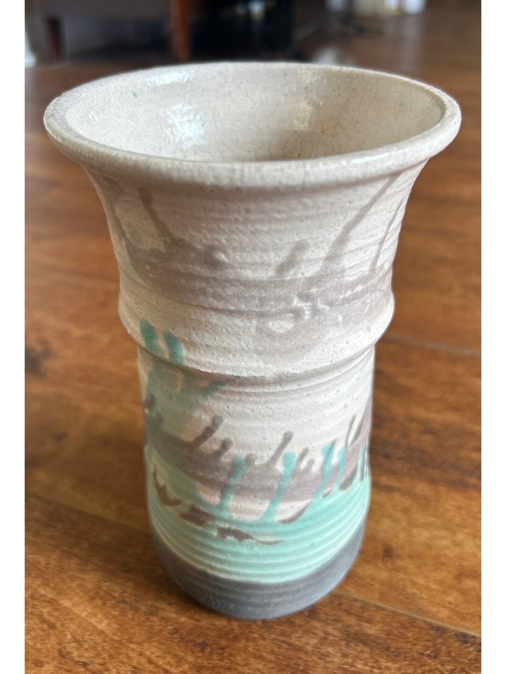Handcrafted Signed Ceramic Vase with Artistic Glaze